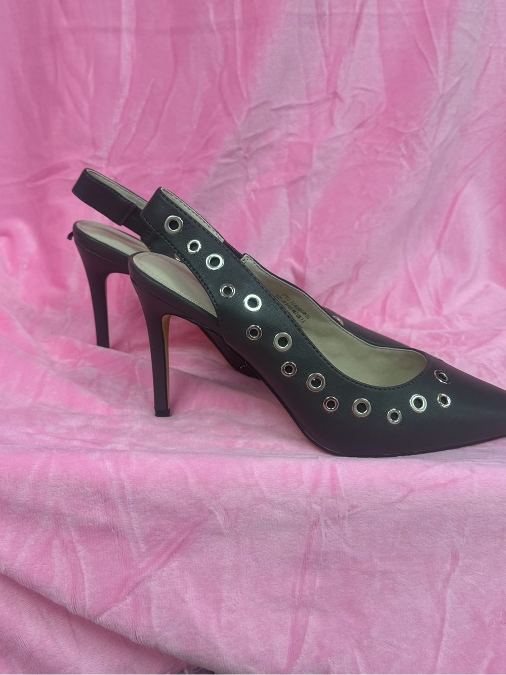 French Connection Graphite Slingback Pointed Heels with Silver Eyelets